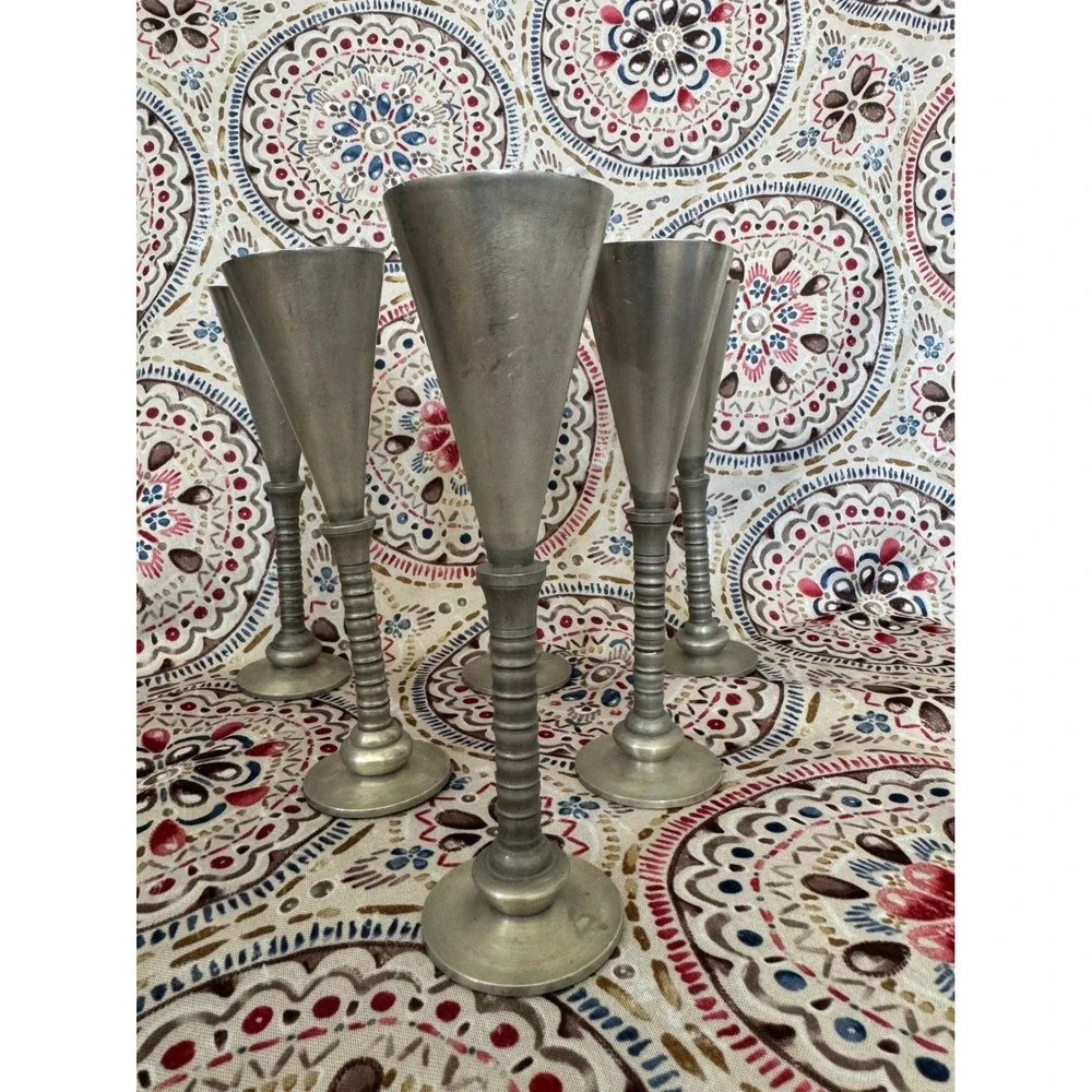 Vintage Art Deco Gunnar Havstad Pewter Cordial Wine‎ Cups Glasses MCM Barware